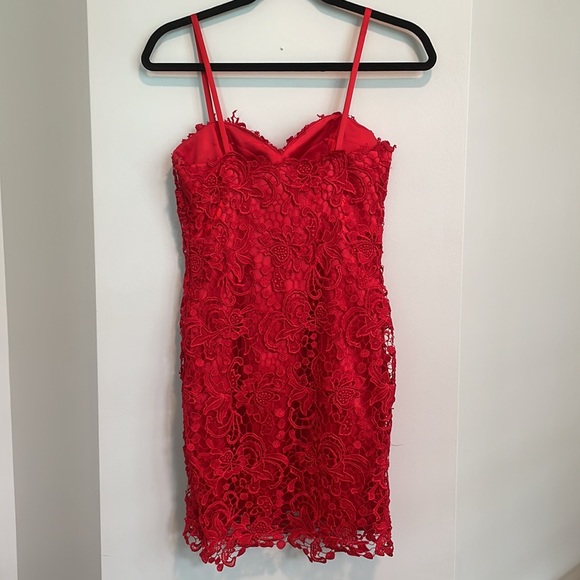 Vintage Red Satin Embroidered Lace Cocktail Dress - Picture 5 of 10